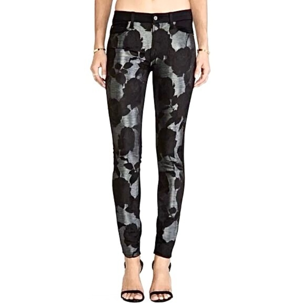 7‎ For All Mankind Silver Metallic Black Rose Skinny Ankle Jeans Women’s Size 24